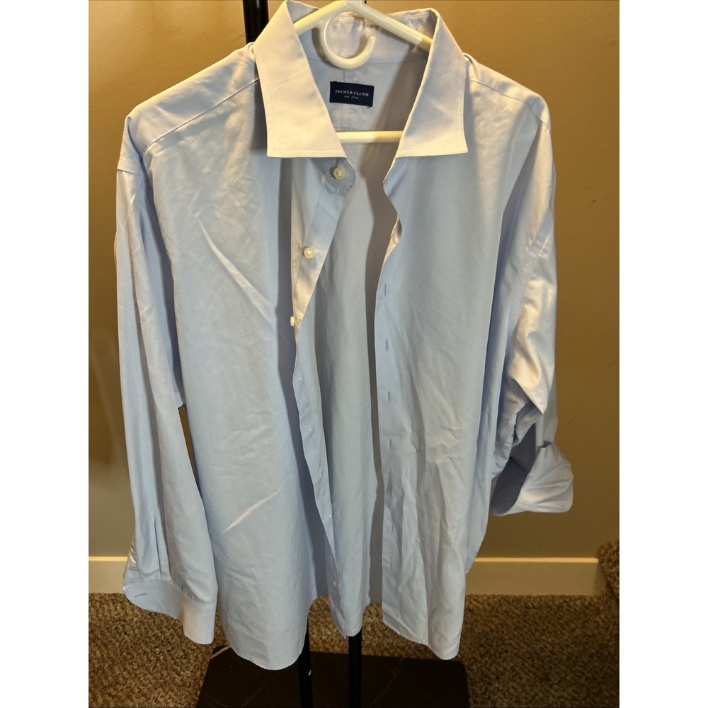 Proper Cloth Dress Shirt Mens Blue 100% Cotton Button Up Long Sleeve 19.5 Neck